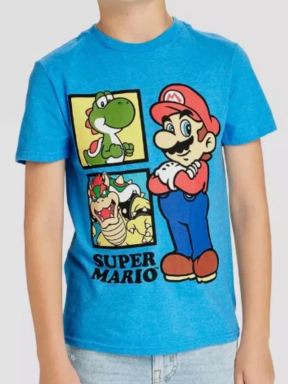 Hybrid Apparel Boys’ Short Sleeve Super Mario Nintendo Graphic Shirt - Blue XL
